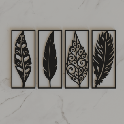 Set of Four Artistic Feather Wall Panels
